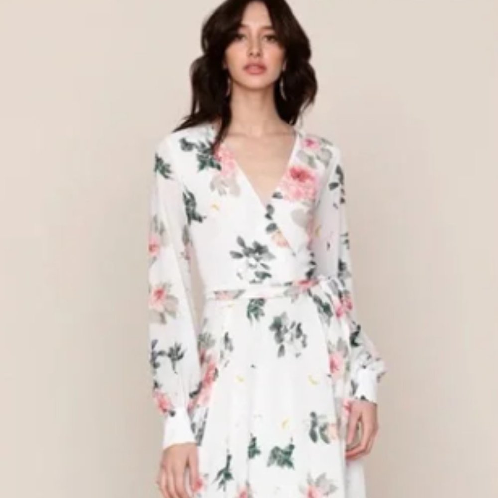 Yumi Kim Giselle White Floral Long Sleeved Maxi Dress - Size XS